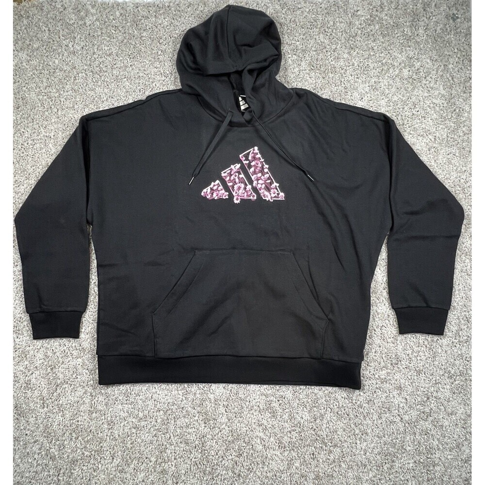Adidas Women's Abstract Logo Hoodie 2XL Black Fleece Pullover NWT